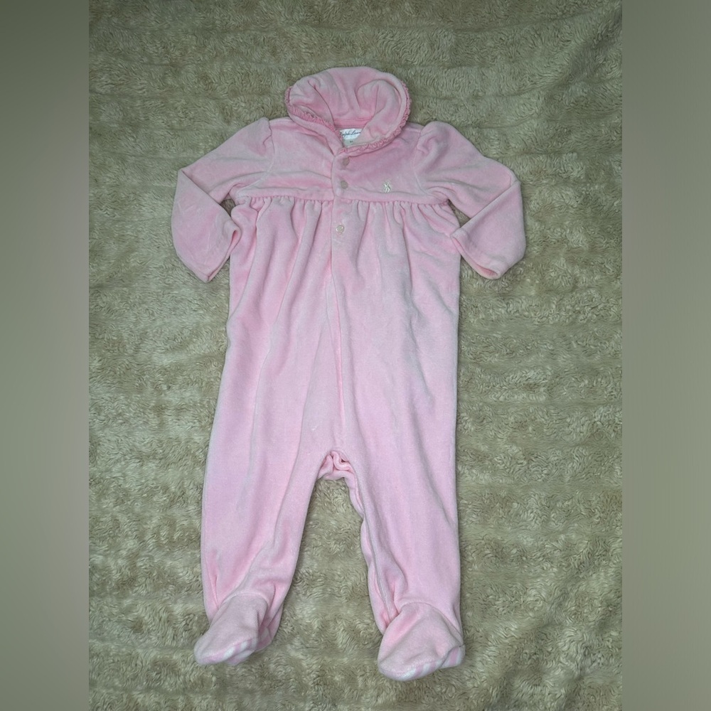 Ralph Lauren pink velvet onesie w/ covered foot Size 6M